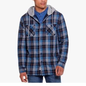 Weatherproof Mens Hooded Sherpa Lined Soft Brushed Plaid Shirt Jacket